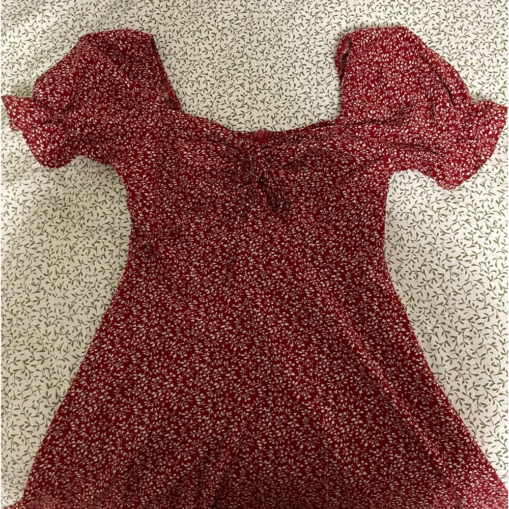 Red floral knee length dress